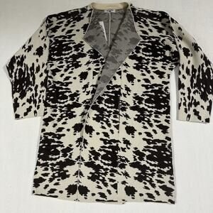 Crazy Train Cardigan‎ Women XL Brown Cream Cow Print Western Sweater Pockets